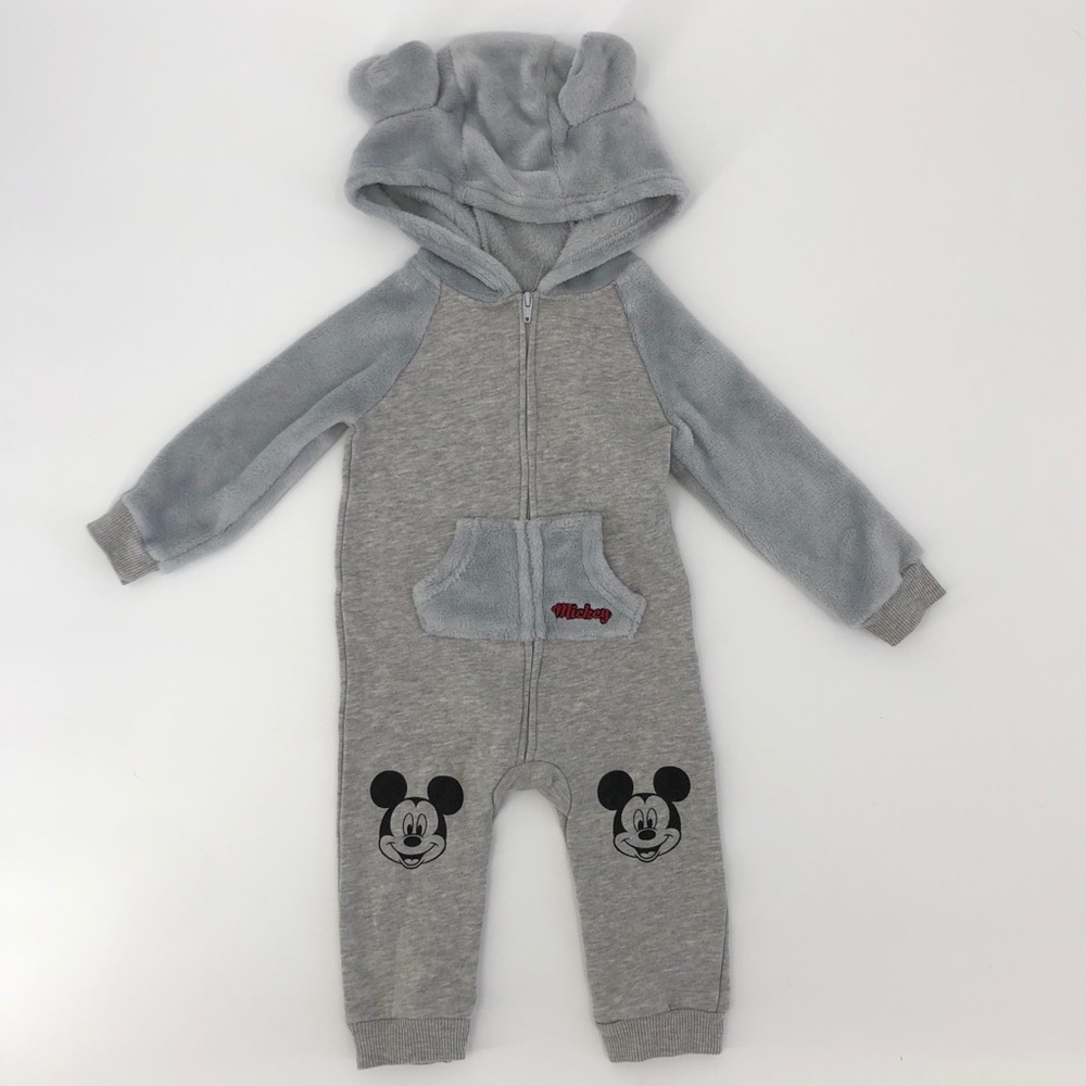 DISNEY MICKEY gray hooded footie Bodysuit 18M